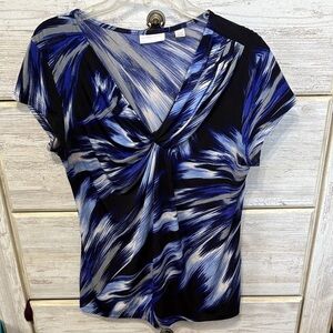 New York & Company Blue and Black Swirl Blouse